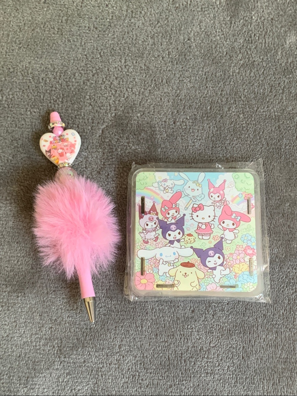 Sanrio Pink Fluffy Pom-Pom Pen with Pastel Character Pen Holder